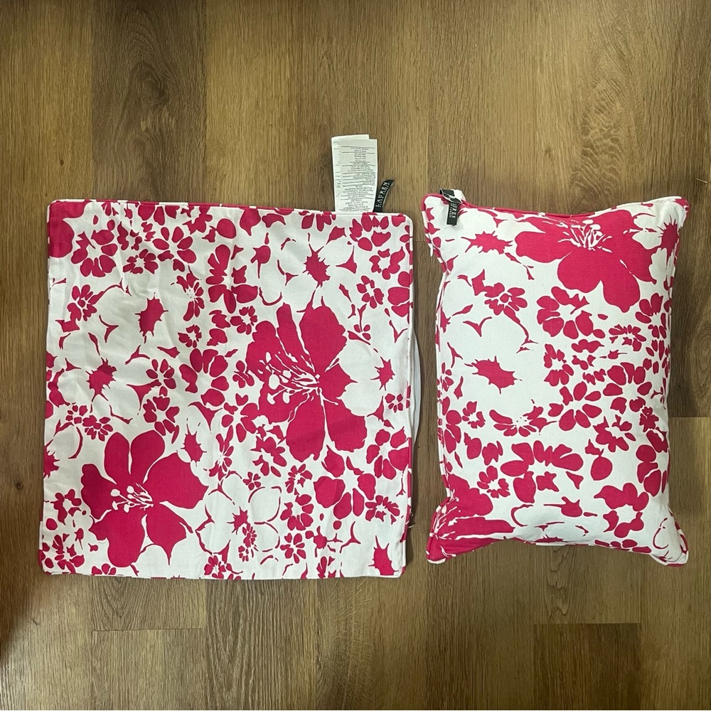 Ralph Lauren Key West Pink White Floral Throw Pillow and Pillowcase Unused Set 2
